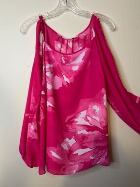 Vibrant Hot Pink Floral Cold-Shoulder Blouse No Brand or Size Tag